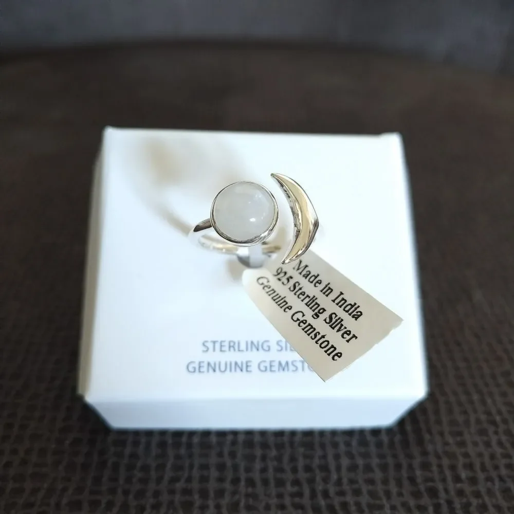 Shivam Moonstone and Silver Crescent Moon🌙 Ring - Picture 8 of 16